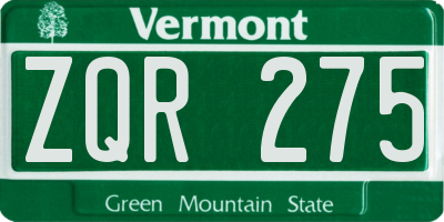 VT license plate ZQR275