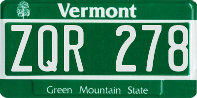 VT license plate ZQR278