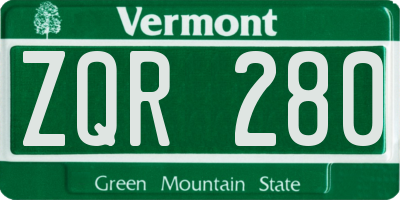 VT license plate ZQR280