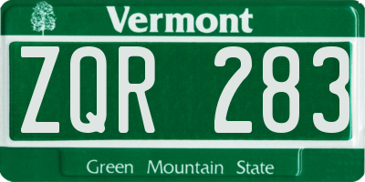 VT license plate ZQR283
