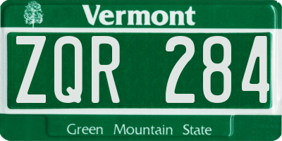 VT license plate ZQR284