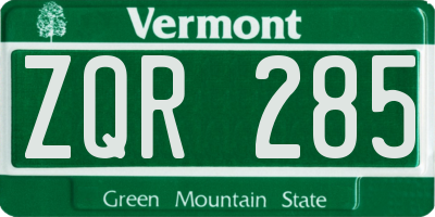 VT license plate ZQR285