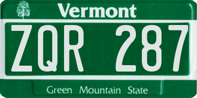 VT license plate ZQR287
