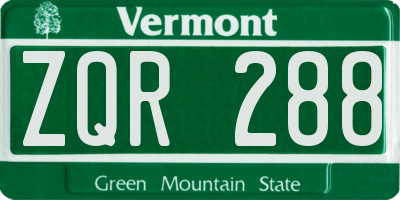 VT license plate ZQR288