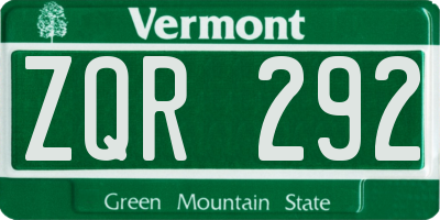 VT license plate ZQR292
