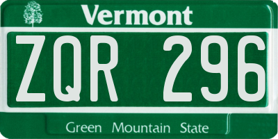 VT license plate ZQR296