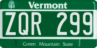 VT license plate ZQR299