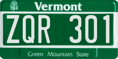 VT license plate ZQR301