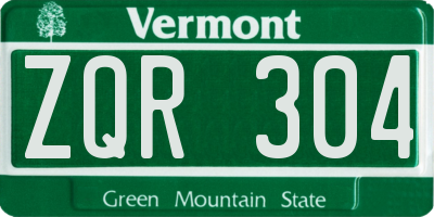 VT license plate ZQR304
