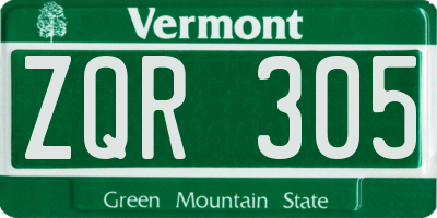 VT license plate ZQR305