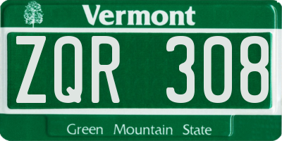 VT license plate ZQR308