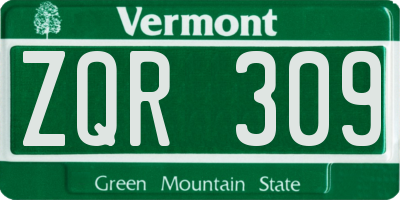 VT license plate ZQR309
