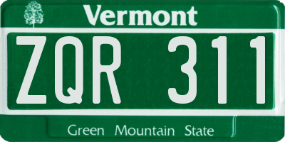 VT license plate ZQR311