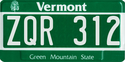 VT license plate ZQR312