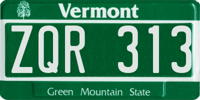 VT license plate ZQR313
