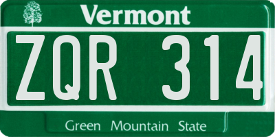 VT license plate ZQR314