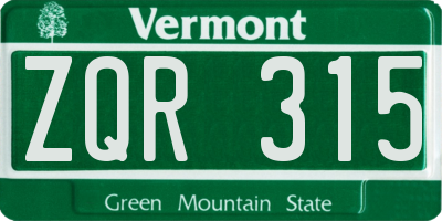 VT license plate ZQR315