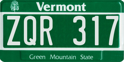 VT license plate ZQR317