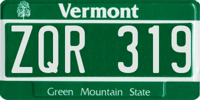 VT license plate ZQR319