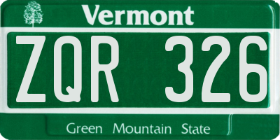 VT license plate ZQR326