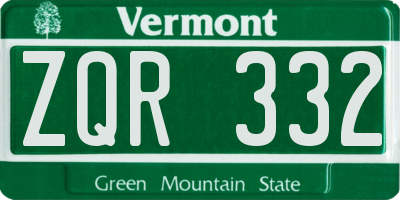 VT license plate ZQR332