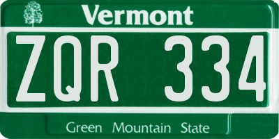 VT license plate ZQR334