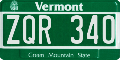 VT license plate ZQR340