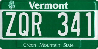 VT license plate ZQR341