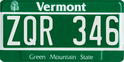 VT license plate ZQR346