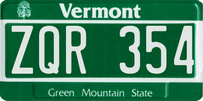 VT license plate ZQR354