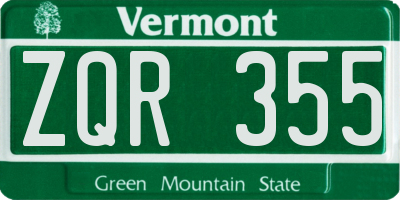 VT license plate ZQR355