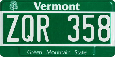 VT license plate ZQR358