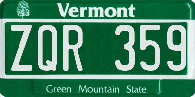 VT license plate ZQR359