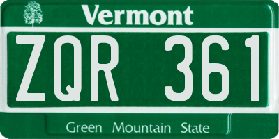 VT license plate ZQR361