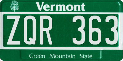 VT license plate ZQR363