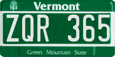 VT license plate ZQR365