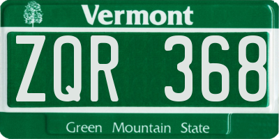 VT license plate ZQR368