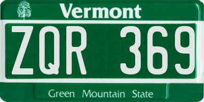 VT license plate ZQR369
