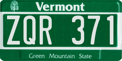 VT license plate ZQR371