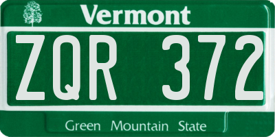 VT license plate ZQR372