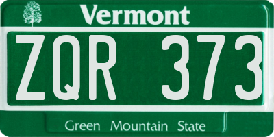 VT license plate ZQR373