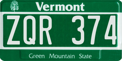 VT license plate ZQR374
