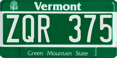 VT license plate ZQR375