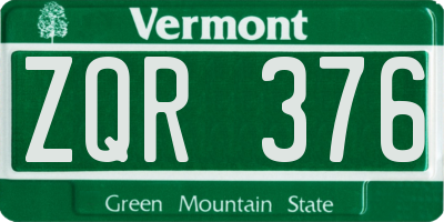 VT license plate ZQR376