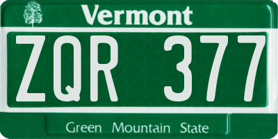 VT license plate ZQR377