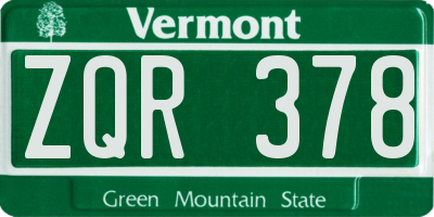 VT license plate ZQR378