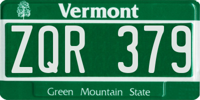 VT license plate ZQR379