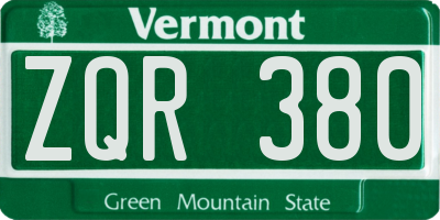 VT license plate ZQR380