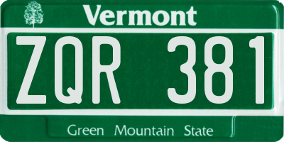 VT license plate ZQR381