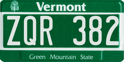 VT license plate ZQR382